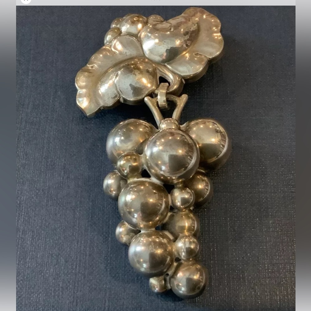 Vintage Georg Jensen 925.5 Sterling Silver Moonlight Grapes Pin / Brooch 217